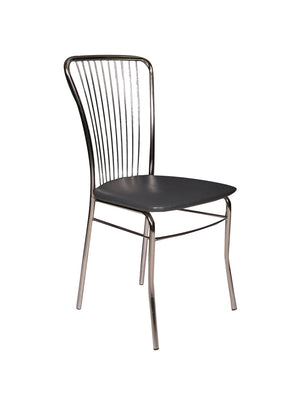 Sedia Castellod, Sedia moderna con fondello in ecopelle, struttura in metallo cromato, Ideale per sala da pranzo, cucina o salotto, Cm 54x45h95, Nero