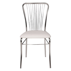 Sedia Castellod, Sedia moderna con fondello in ecopelle, struttura in metallo cromato, Ideale per sala da pranzo, cucina o salotto, Cm 54x45h95, Bianco