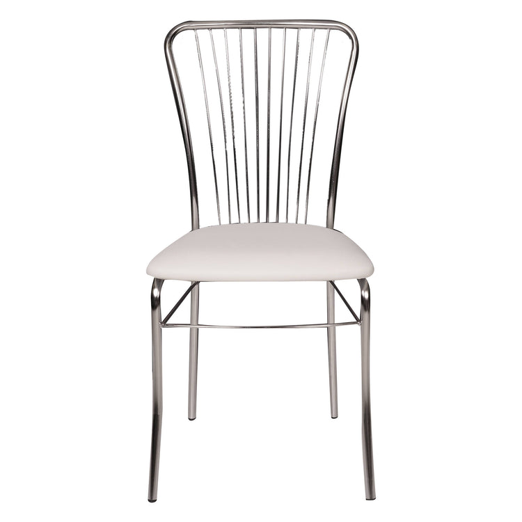 Sedia Castellod, Sedia moderna con fondello in ecopelle, struttura in metallo cromato, Ideale per sala da pranzo, cucina o salotto, Cm 54x45h95, Bianco