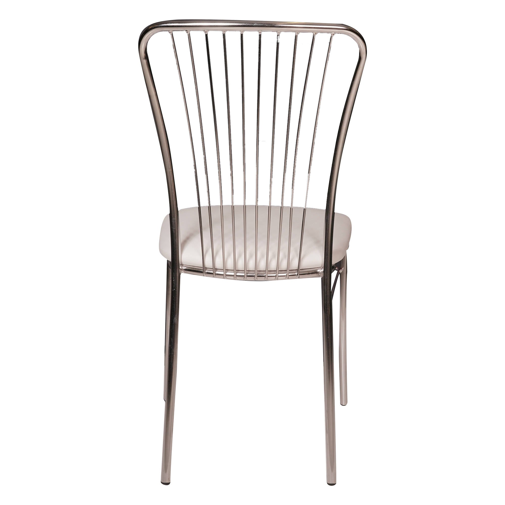 Sedia Castellod, Sedia moderna con fondello in ecopelle, struttura in metallo cromato, Ideale per sala da pranzo, cucina o salotto, Cm 54x45h95, Bianco