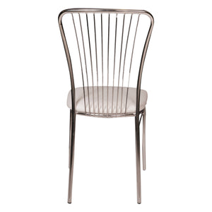 Sedia Castellod, Sedia moderna con fondello in ecopelle, struttura in metallo cromato, Ideale per sala da pranzo, cucina o salotto, Cm 54x45h95, Bianco