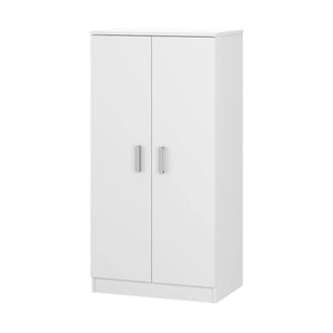 Armadio multiuso Corona, Mobile ausiliario a 2 ante, Mobile basso portascarpe con 6 ripiani, Scarpiera moderna, cm 55x36h108, Bianco