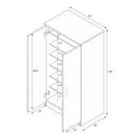 Armadio multiuso Corona, Mobile ausiliario a 2 ante, Mobile basso portascarpe con 6 ripiani, Scarpiera moderna, cm 55x36h108, Bianco