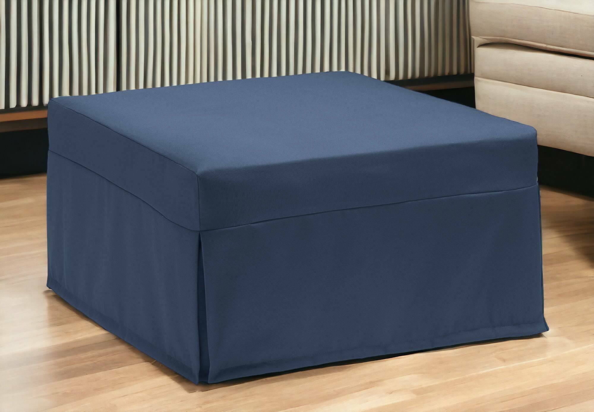 Letto pieghevole Ancilla, Pouf trasformabile in letto singolo, 100% Made in Italy, Pouf in tessuto da soggiorno, cm 80x80h45, Blu