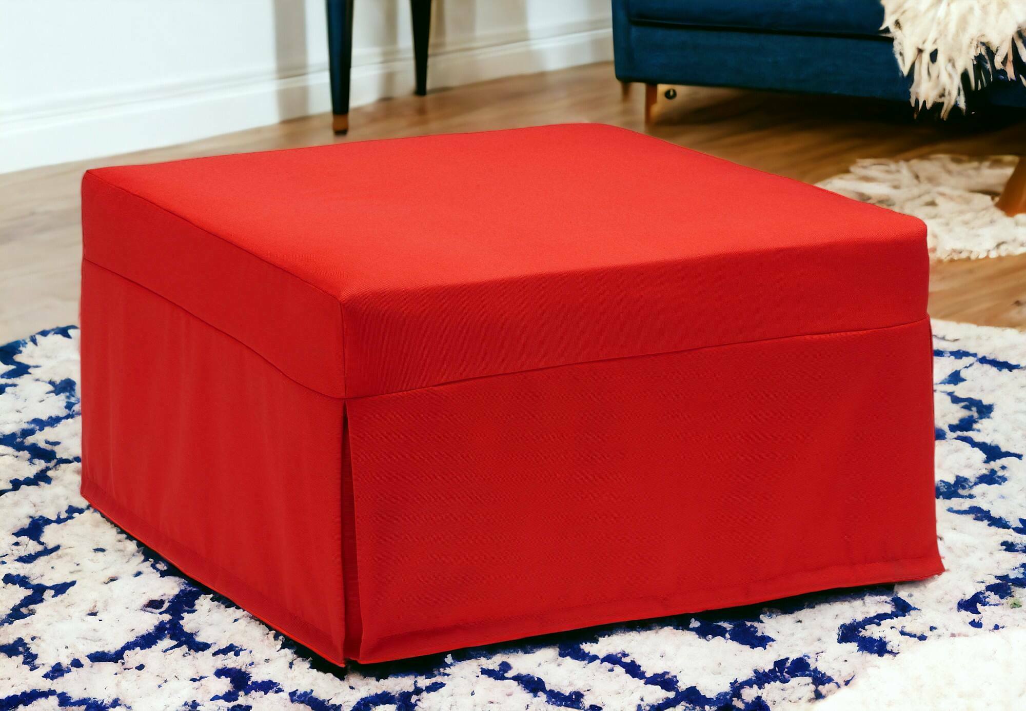 Letto pieghevole Ancilla, Pouf trasformabile in letto singolo, 100% Made in Italy, Pouf in tessuto da soggiorno, cm 80x80h45, Rosso