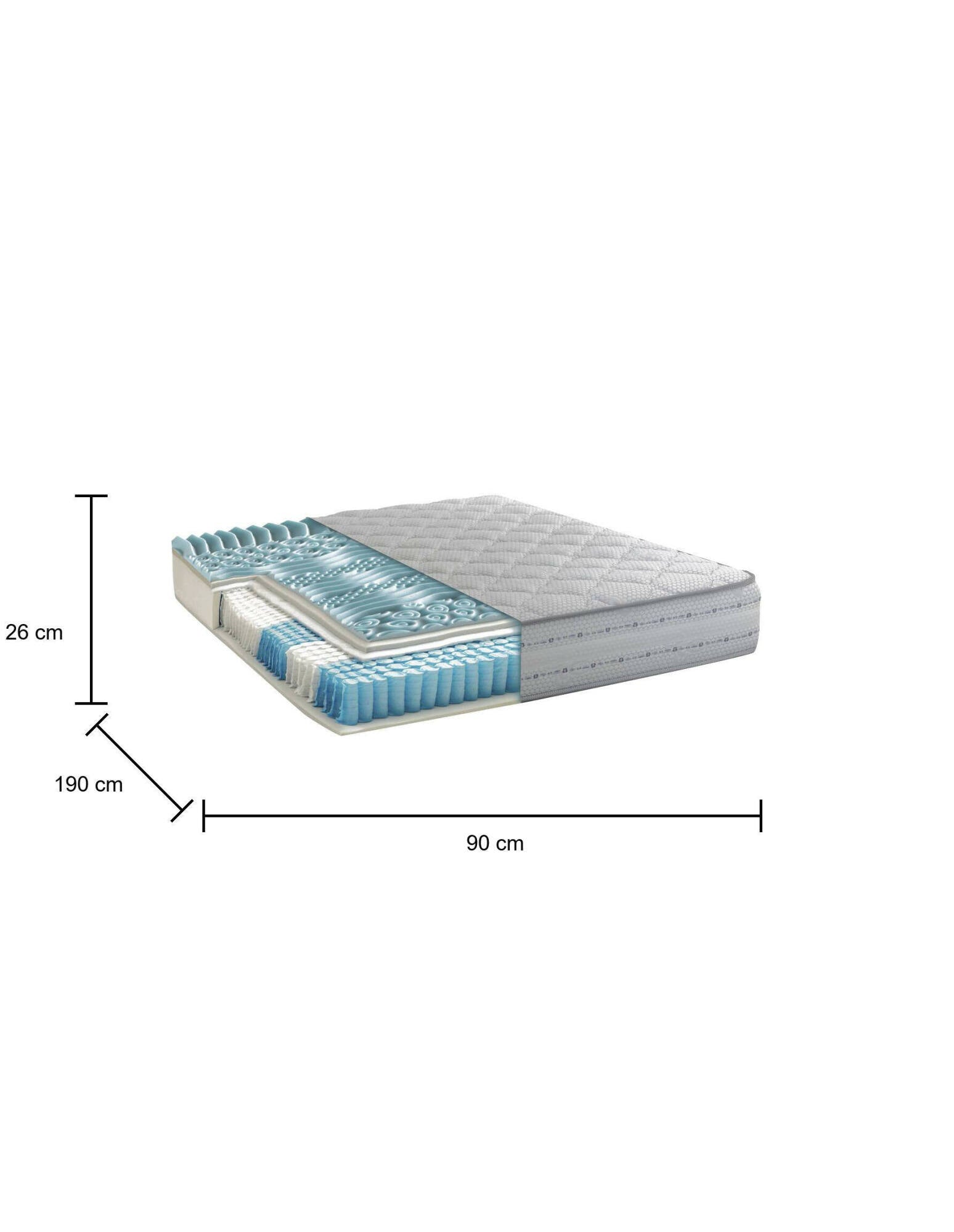 Materasso singolo Ofelia, Materasso in Memory Foam e Molle insacchettate, 100% Made in Italy, Antiacaro e Anallergico, cm 90x190 h26