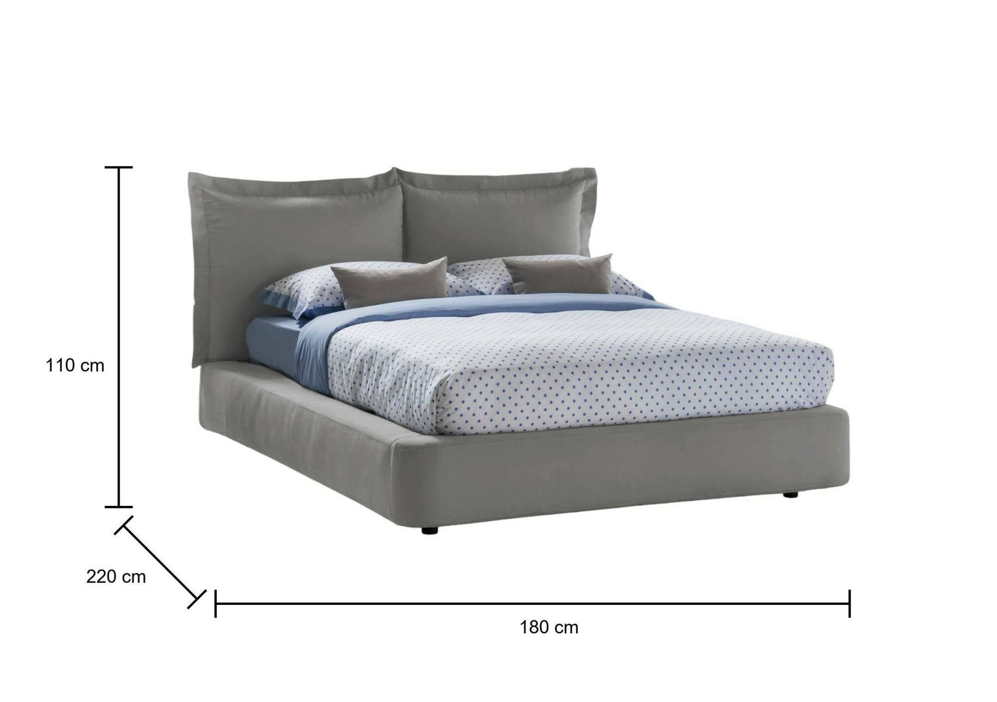 Letto matrimoniale Cornelia, Letto contenitore con rivestimento in tessuto, Made in Italy, Apertura frontale, adatto per materasso 160x190 cm, Grigio