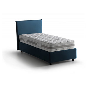 Letto singolo Brunella, Letto contenitore con rivestimento in tessuto, Made in Italy, Apertura frontale, con materasso cm 80x190 incluso, Blu