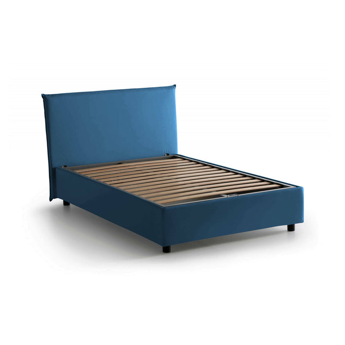 Letto piazza e mezza Ashasa, Letto contenitore con rivestimento in tessuto, Made in Italy, Apertura frontale, adatto per materasso cm 120x190, Blu