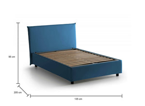 Letto piazza e mezza Ashasa, Letto contenitore con rivestimento in tessuto, Made in Italy, Apertura frontale, adatto per materasso cm 120x190, Blu