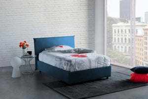 Letto piazza e mezza Ashasa, Letto contenitore con rivestimento in tessuto, Made in Italy, Apertura frontale, adatto per materasso cm 120x190, Blu