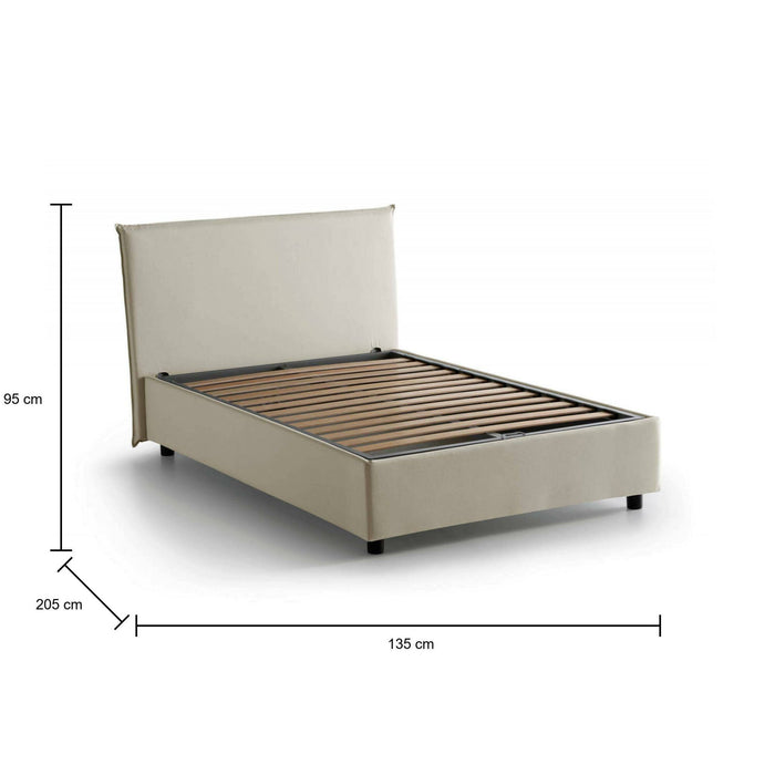 Letto piazza e mezza Ashasa, Letto contenitore con rivestimento in tessuto, Made in Italy, Apertura frontale, adatto per materasso cm 120x190, Beige