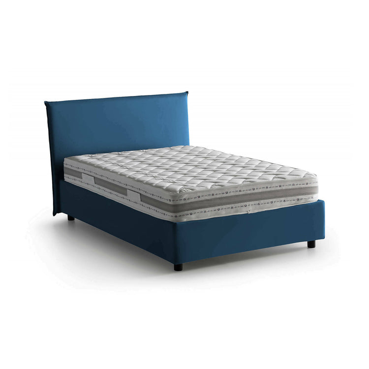 Letto piazza e mezza Asmara, Letto contenitore con rivestimento in tessuto, Made in Italy, Apertura frontale, con materasso cm 120x190 incluso, Blu