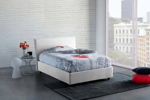 Letto piazza e mezza Asmara, Letto contenitore con rivestimento in tessuto, Made in Italy, Apertura frontale, con materasso cm 120x190 incluso, Bianco