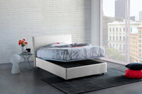 Letto piazza e mezza Asmara, Letto contenitore con rivestimento in tessuto, Made in Italy, Apertura frontale, con materasso cm 120x190 incluso, Bianco