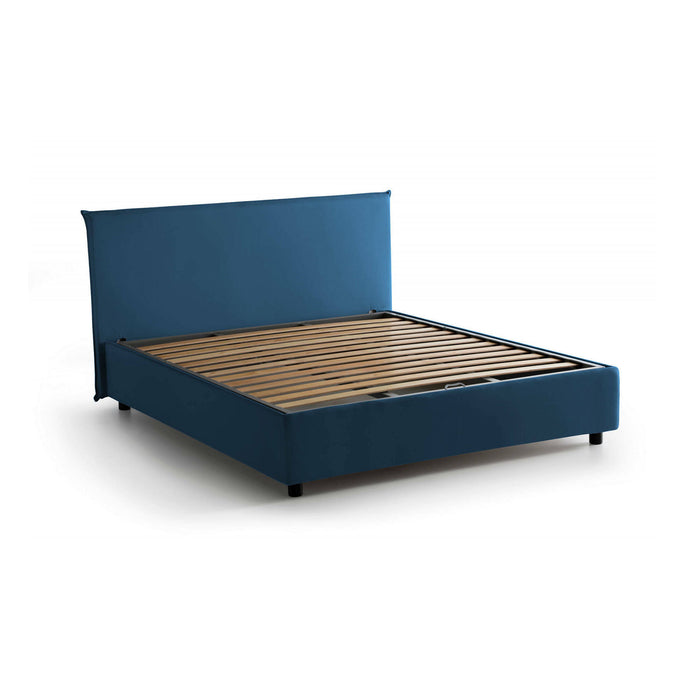 Letto matrimoniale Betty, Letto contenitore con rivestimento in tessuto, Made in Italy, Apertura frontale, adatto per materasso cm 160x190, Blu