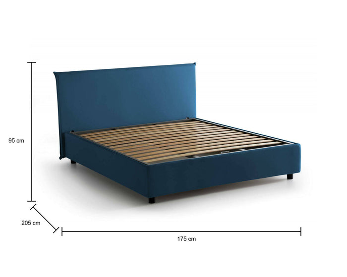 Letto matrimoniale Betty, Letto contenitore con rivestimento in tessuto, Made in Italy, Apertura frontale, adatto per materasso cm 160x190, Blu