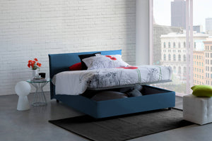 Letto matrimoniale Betty, Letto contenitore con rivestimento in tessuto, Made in Italy, Apertura frontale, adatto per materasso cm 160x190, Blu