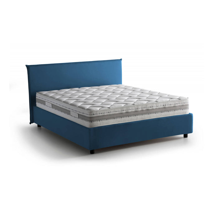 Letto matrimoniale Bibiana, Letto contenitore con rivestimento in tessuto, Made in Italy, Apertura frontale, con materasso cm 160x190 incluso, Blu