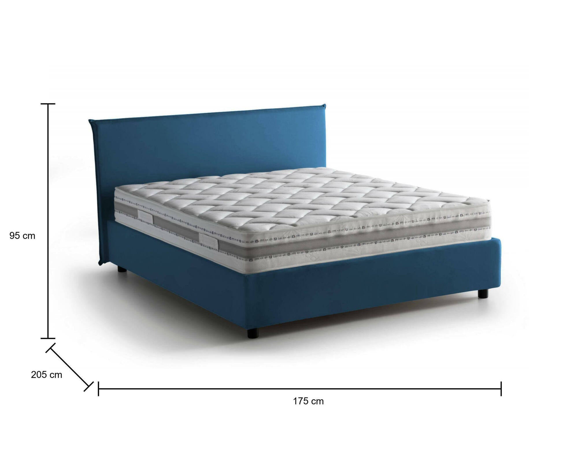 Letto matrimoniale Bibiana, Letto contenitore con rivestimento in tessuto, Made in Italy, Apertura frontale, con materasso cm 160x190 incluso, Blu