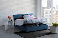 Letto matrimoniale Bibiana, Letto contenitore con rivestimento in tessuto, Made in Italy, Apertura frontale, con materasso cm 160x190 incluso, Blu