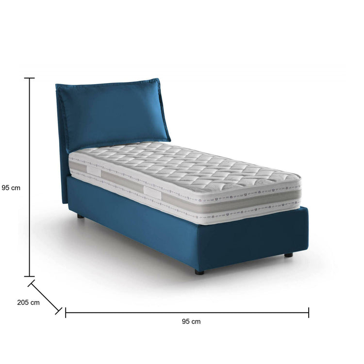 Letto singolo Carolina, Letto contenitore con rivestimento in tessuto, Made in Italy, Apertura frontale, con materasso cm 80x190 incluso, Blu