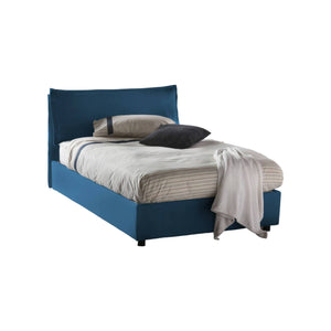 Letto piazza e mezza Gloria, Letto contenitore con rivestimento in tessuto, Made in Italy, Apertura frontale, adatto per materasso cm 120x190, Blu