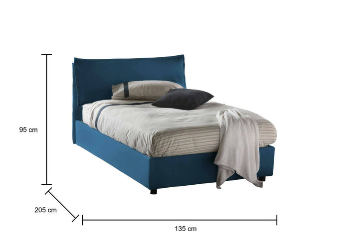 Letto piazza e mezza Gloria, Letto contenitore con rivestimento in tessuto, Made in Italy, Apertura frontale, adatto per materasso cm 120x190, Blu