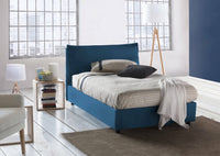 Letto piazza e mezza Gloria, Letto contenitore con rivestimento in tessuto, Made in Italy, Apertura frontale, adatto per materasso cm 120x190, Blu