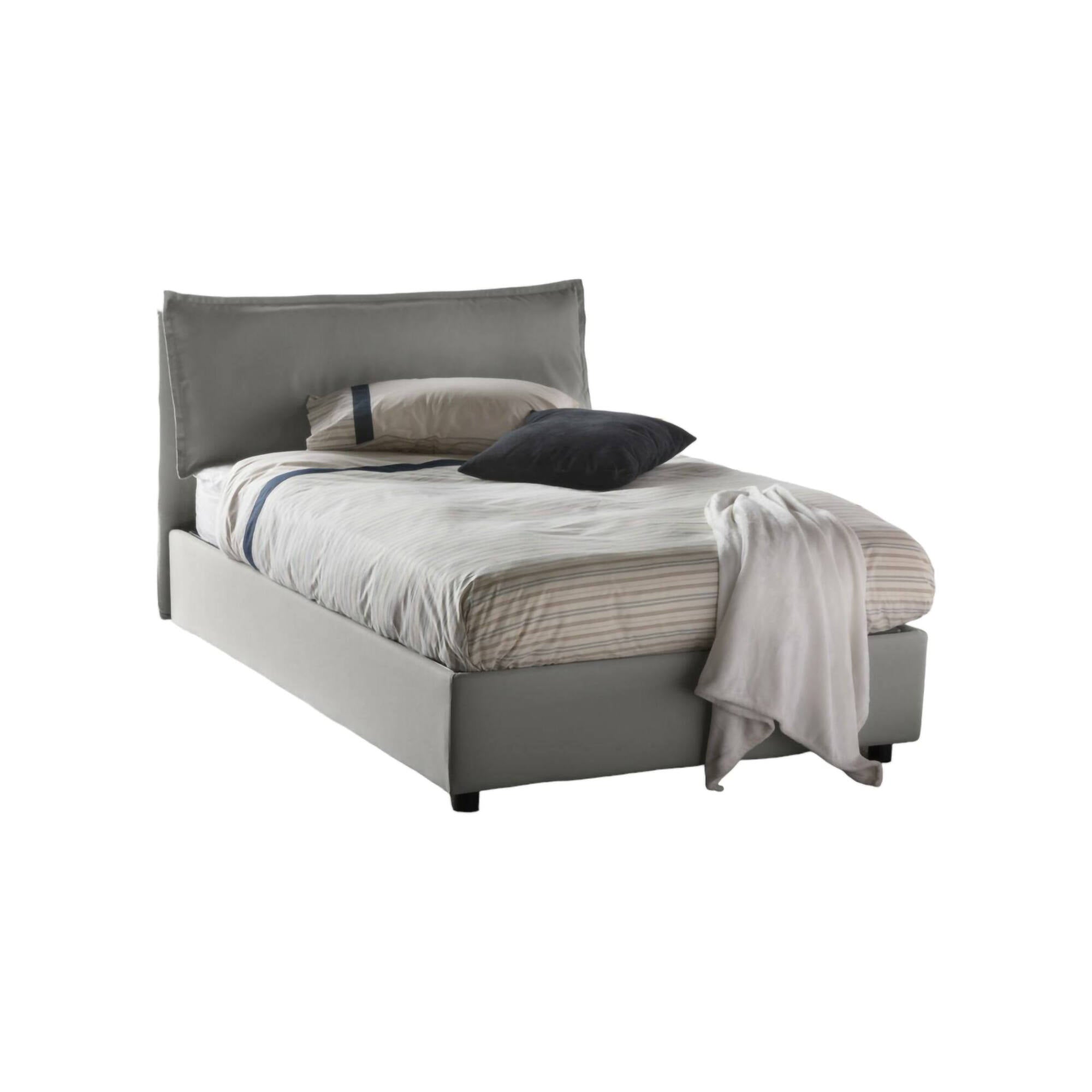 Letto piazza e mezza Gloria, Letto contenitore con rivestimento in tessuto, Made in Italy, Apertura frontale, adatto per materasso cm 120x190, Grigio