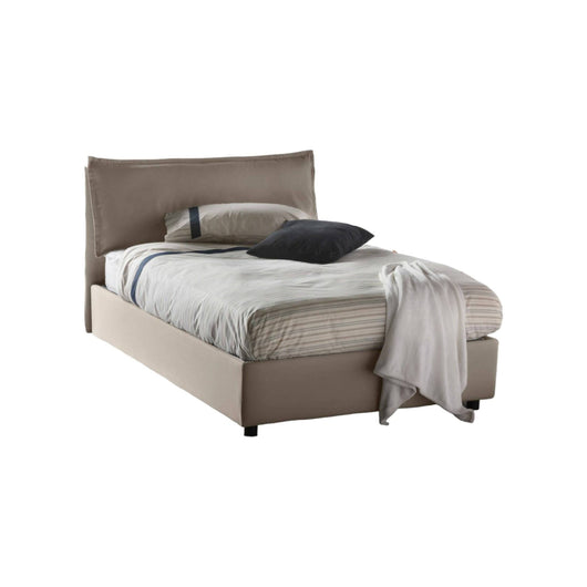 Letto piazza e mezza Gloria, Letto contenitore con rivestimento in tessuto, Made in Italy, Apertura frontale, adatto per materasso cm 120x190, Tortora