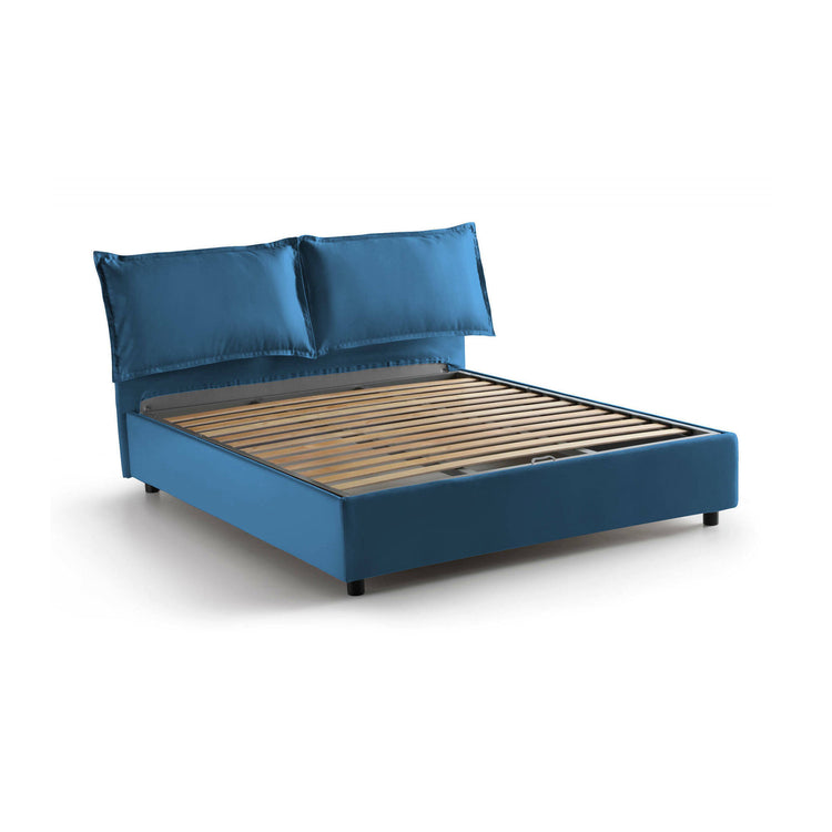 Letto matrimoniale Deborah, Letto contenitore con rivestimento in tessuto, Made in Italy, Apertura frontale, adatto per materasso cm 160x190, Blu