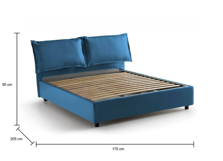 Letto matrimoniale Deborah, Letto contenitore con rivestimento in tessuto, Made in Italy, Apertura frontale, adatto per materasso cm 160x190, Blu