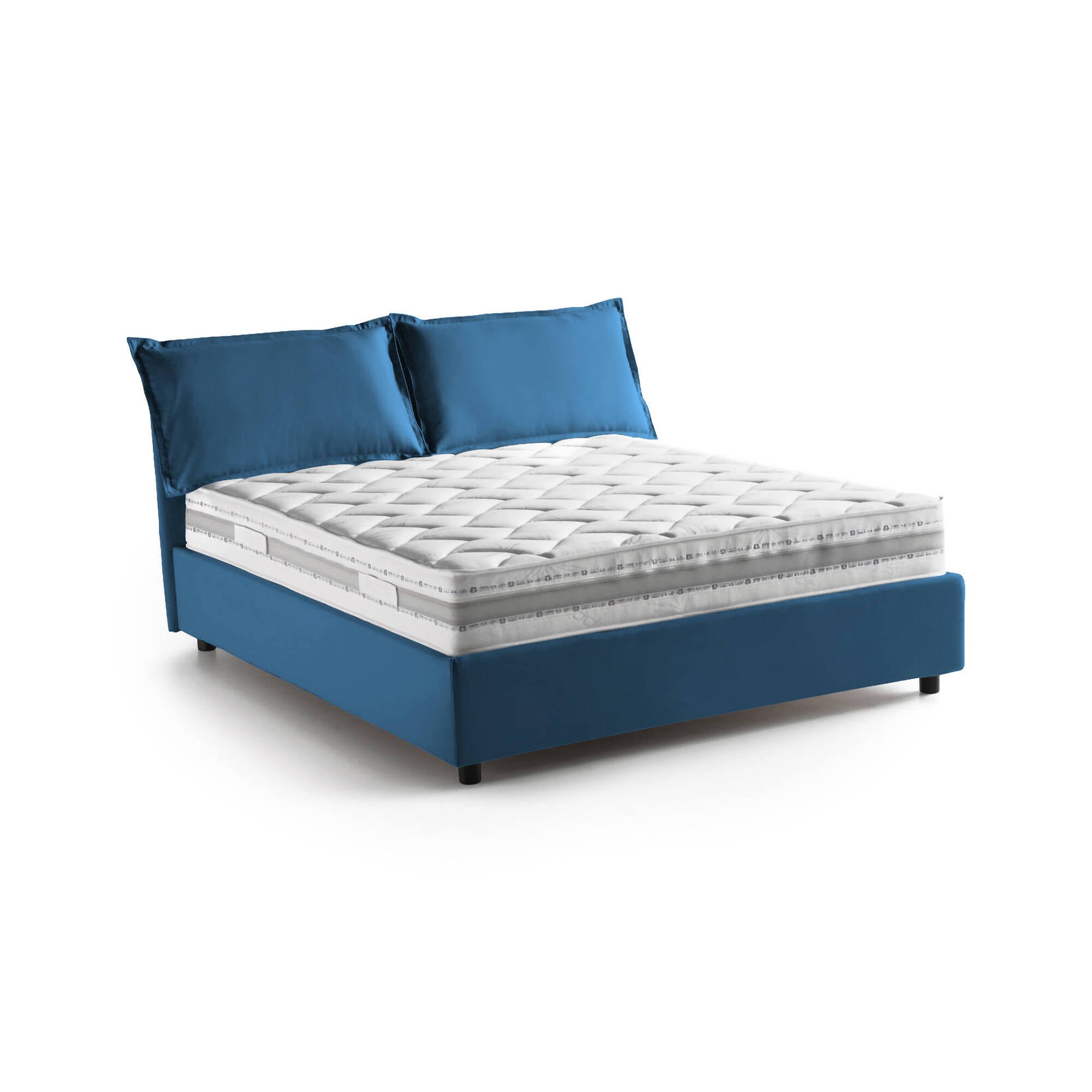 Letto matrimoniale Sabrina, Letto contenitore con rivestimento in tessuto, Made in Italy, Apertura frontale, con materasso cm 160x200 incluso, Blu