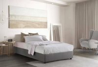 Letto piazza e mezza Nicole, Letto contenitore con rivestimento in tessuto, Made in Italy, Apertura frontale, adatto per materasso cm 120x190, Grigio