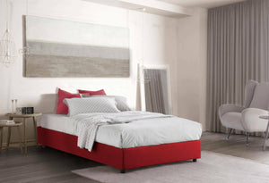 Letto piazza e mezza Chiara, Letto contenitore con rivestimento in tessuto, Made in Italy, Apertura frontale, con materasso cm 120x190 incluso, Rosso