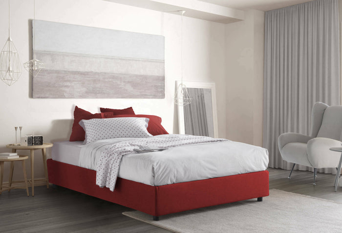 Letto matrimoniale Elisa, Letto contenitore con rivestimento in tessuto, Made in Italy, Apertura frontale, adatto per materasso cm 160x190, Rosso