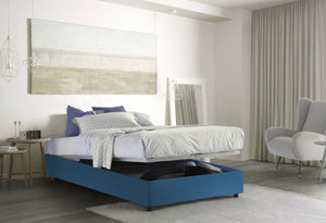 Letto matrimoniale Grace, Letto contenitore con rivestimento in tessuto, Made in Italy, Apertura frontale, con materasso cm 160x200 incluso, Blu