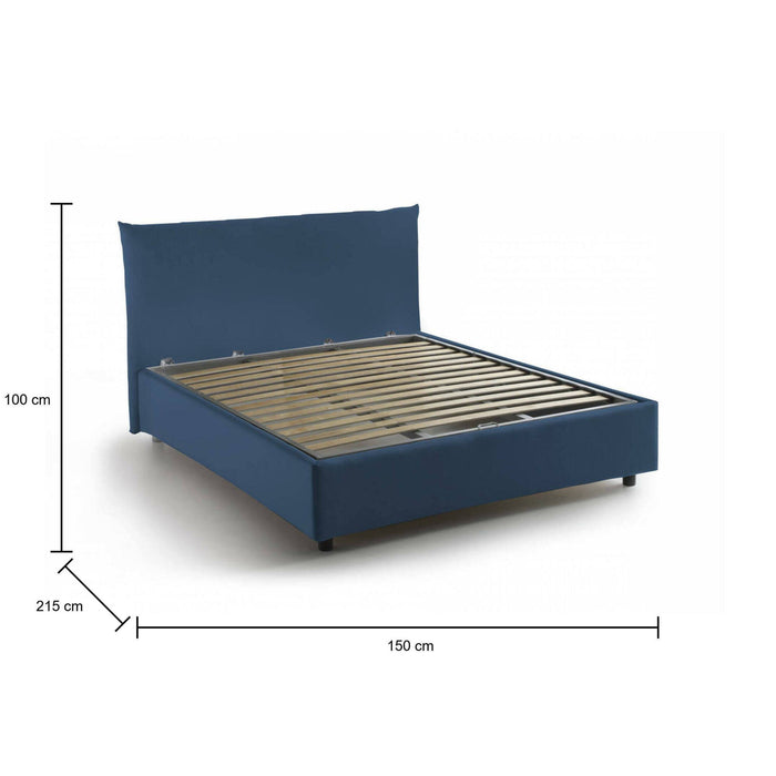 Letto piazza e mezza Ornella, Letto contenitore con rivestimento in tessuto, Made in Italy, Apertura frontale, adatto per materasso cm 120x190, Blu