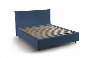 Letto piazza e mezza Ornella, Letto contenitore con rivestimento in tessuto, Made in Italy, Apertura frontale, adatto per materasso cm 120x190, Blu