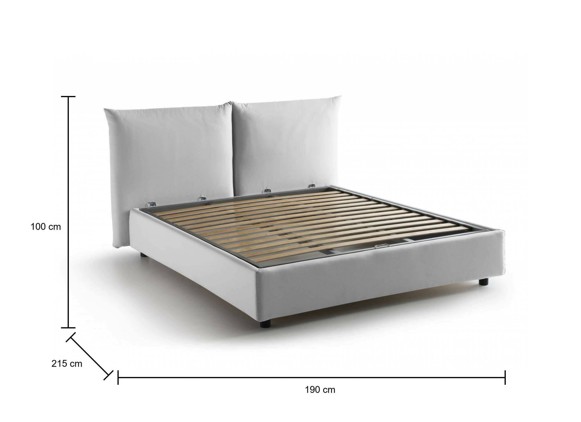 Letto matrimoniale Tiziana, Letto contenitore con rivestimento in tessuto, Made in Italy, Apertura frontale, adatto per materasso cm 160x190, Bianco