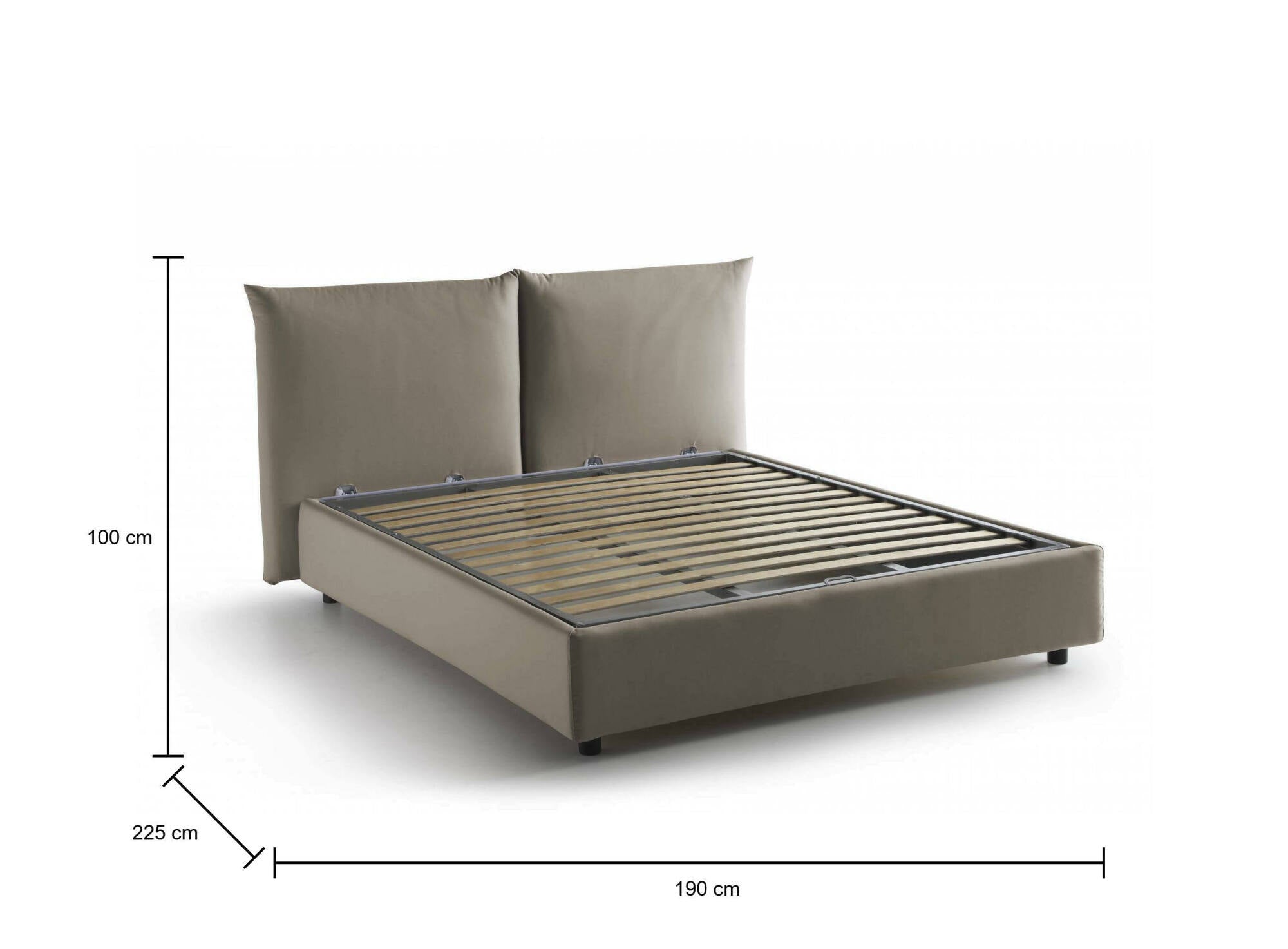 Letto matrimoniale Gabriella, Letto contenitore con rivestimento in tessuto, Made in Italy, Apertura frontale, adatto per materasso cm 160x200, Tortora