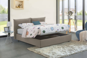 Letto matrimoniale Gabriella, Letto contenitore con rivestimento in tessuto, Made in Italy, Apertura frontale, adatto per materasso cm 160x200, Tortora