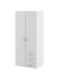 Armadio guardaroba a due ante battenti e tre cassetti, colore bianco, Misure 77 x 175 x 49 cm