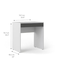 Scrivania lineare con un cassetto, colore bianco e antracite, Misure 74 x 76 x 48 cm