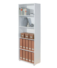 Libreria 5 livelli in laminato bianco, 60x30x180h