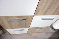 Credenza a sei antine, colore bianco e rovere, Misure 77 x 115 x 30 cm