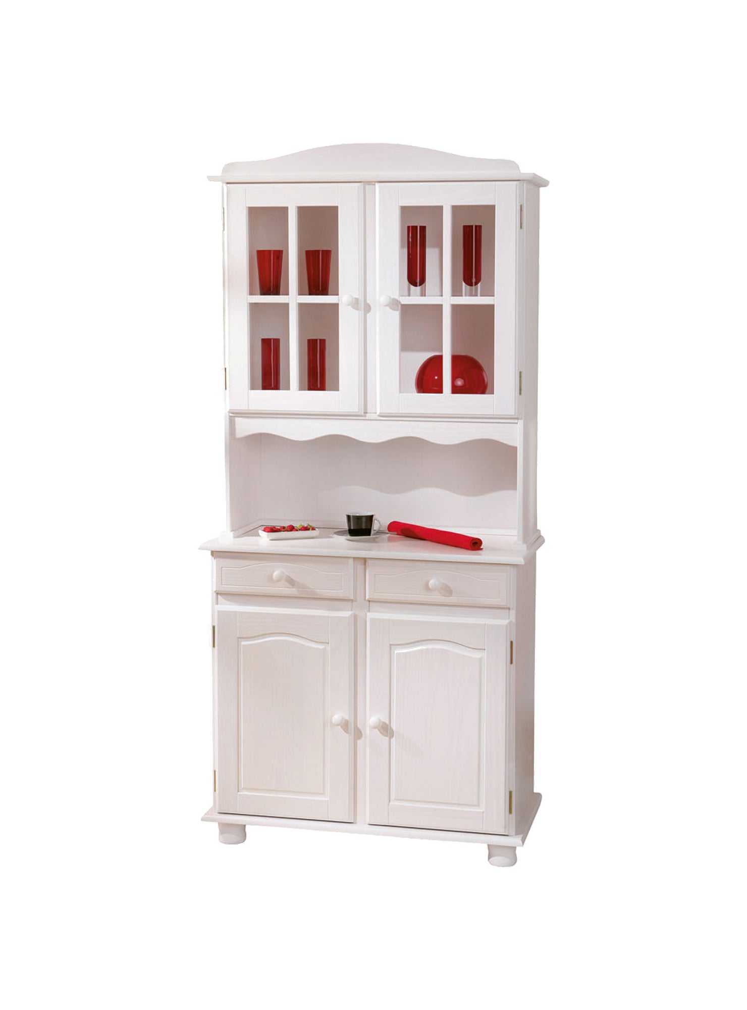 Credenza a due ante e due cassetti, colore bianco, cm 88 x 198 x 32