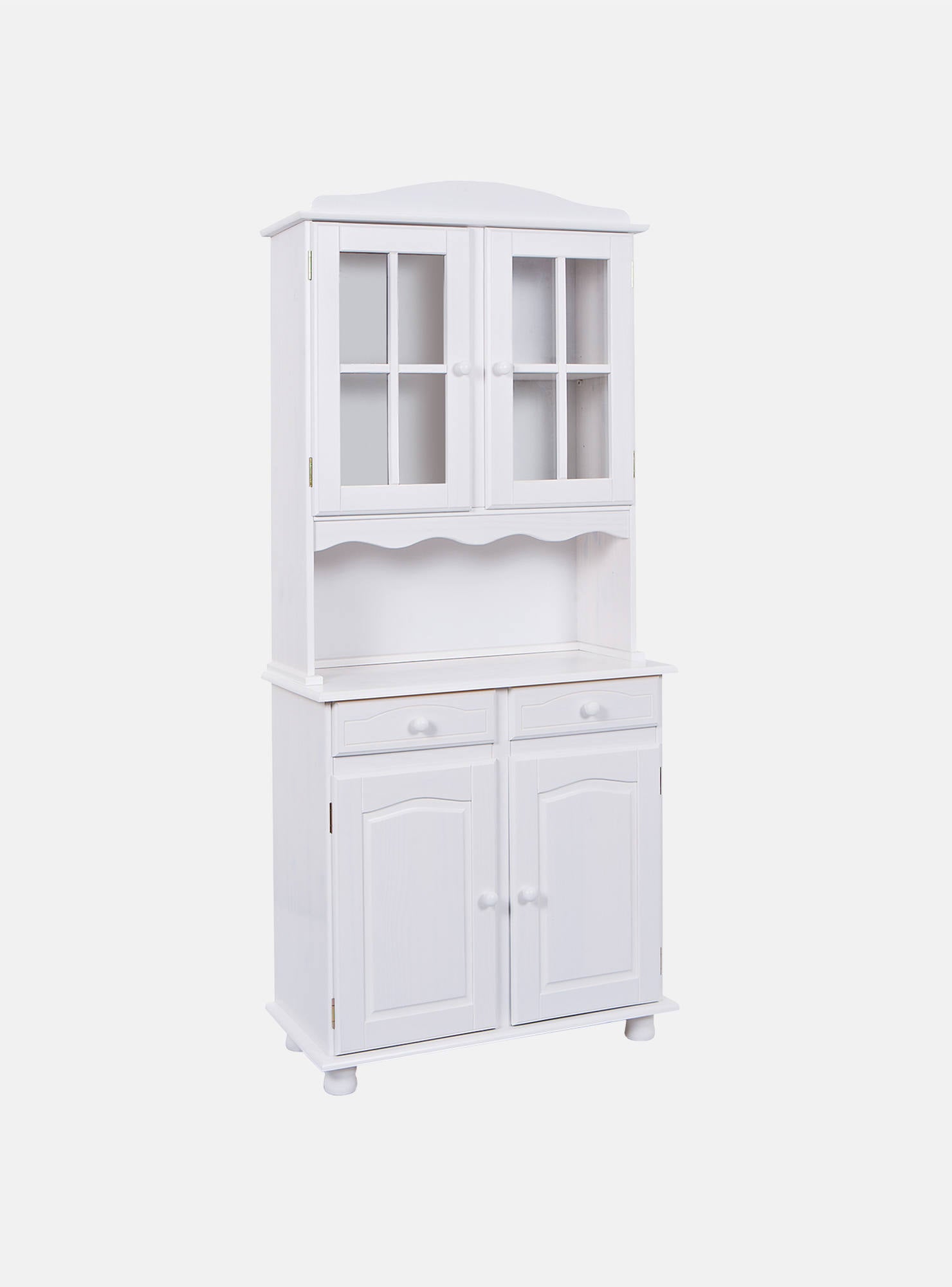 Credenza a due ante e due cassetti, colore bianco, cm 88 x 198 x 32