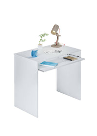 Scrivania Dayton, Scrittoio per ufficio con ripiano, Tavolo da studio porta PC da ufficio o cameretta, Tavolo da studio, cm 90x54h79, Bianco